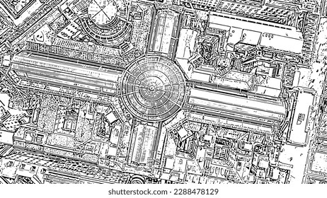 Milan, Italy. Gallery of Victor Emanuel II 1865-1877 year of construction. Roofs of the city. Doodle sketch style. Aerial view