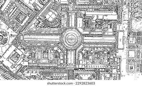 Milan, Italy. Gallery of Victor Emanuel II 1865-1877 year of construction. Roofs of the city. Doodle sketch style. Aerial view