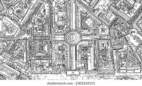 Milan, Italy. Gallery of Victor Emanuel II 1865-1877 year of construction. Roofs of the city. Doodle sketch style. Aerial view