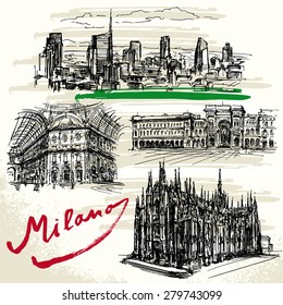 Milan - Italy - hand drawn set