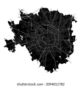 Milan, Italy, high resolution vector map with city boundaries, and editable paths. The city map was drawn with white areas and lines for main roads, side roads and watercourses on a black background.