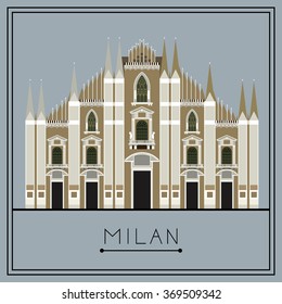 Milan. Italy. Lombardy. Milan Cathedral. Suitable for invitation, flyer, sticker, poster, banner, card,label, cover, web. Vector illustration.