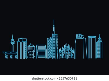 Milan Italy neon light skyline vector illustration