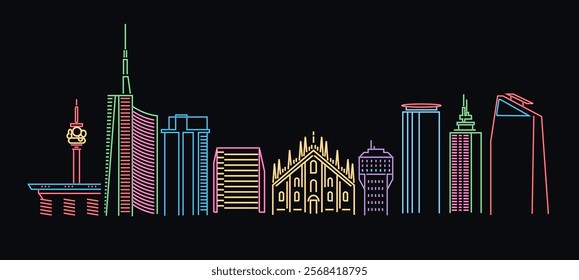 Milan Italy neon light skyline