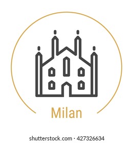 Milan (Italy) outline icon with caption. Milan City logo, landmark, vector symbol. Illustration of Milan isolated on white background.