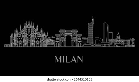 Milan Italy Skyline Black background vector.
