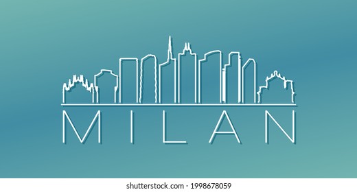 Milan, Italy Skyline Linear Design. Flat City Illustration Minimal Clip Art. Background Gradient Travel Vector Icon.