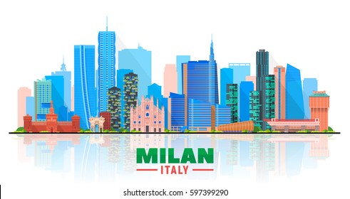 Milan Italy skyline with panorama in white background. Vector Illustration. Business travel and tourism concept with modern buildings. Image for banner or web site.