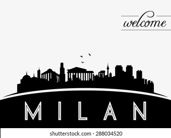 Milan Italy skyline silhouette black vector design on white background.