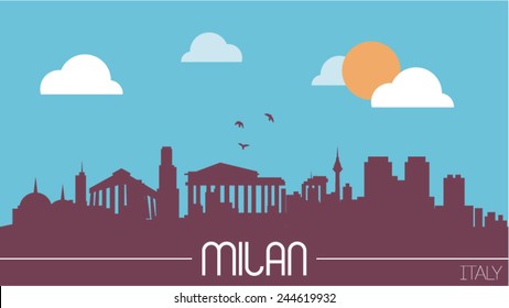 Milan Italy skyline silhouette flat design vector illustration