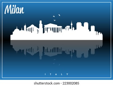 Milan, Italy skyline silhouette vector design on parliament blue and black background. 