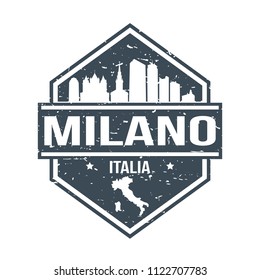 Milan Italy Travel Stamp Icon Skyline City Design Tourism. Seal Passport Mark.