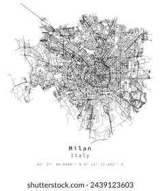 Milan Italy Urban detail Streets Roads Map  ,vector element image for marketing ,digital product ,wall art and poster prints.