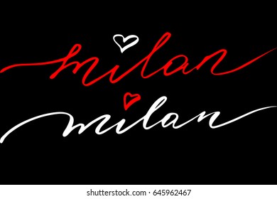 Milan lettering text handwriting handwritten text on black background, vector