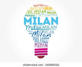 Milan light bulb word cloud, travel concept background