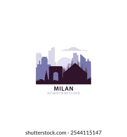 Milan logo with skyline, cityscape retro vector icon. Italy city horizon, facade, travel logotype