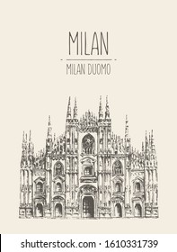 Milan main attraction, Duomo (Cathedral) isolated on background. Hand drawn, sketch, vector illustration