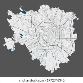 Mailänder Karte. Detaillierte Vektorgrafik der Mailänder Stadtverwaltung. Poster mit Straßen und Wasser auf grauem Hintergrund.