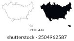 Milan map outline and black silhouette vector