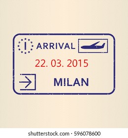 Milan Passport Stamp. Travel By Plane Visa Or Immigration Stamp. Vector Illustration.