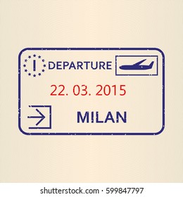 Milan Passport Stamp. Travel By Plane Visa Or Immigration Stamp. Vector Illustration.