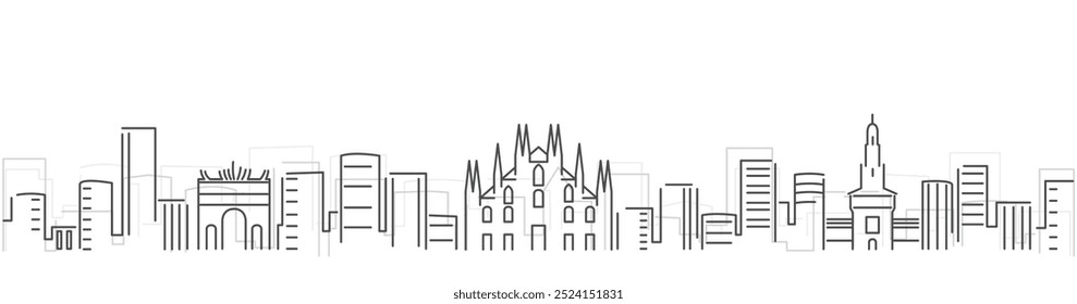 Milan Simple Dark Lines Skyline on White Background