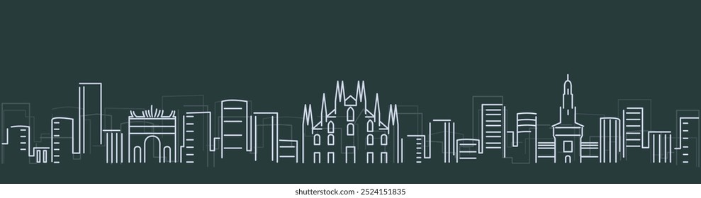 Milan Simple Lines Skyline on Dark Background