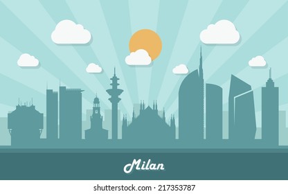 Milan skyline - flag design - vector illustration