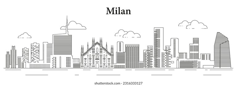 Milan skyline line art vector illustration