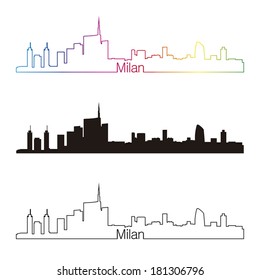 Milan skyline linear style with rainbow in editable vector file