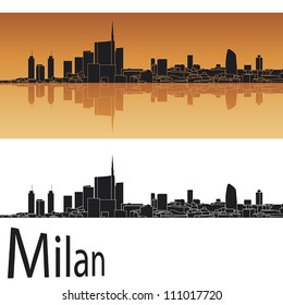 Milan skyline in orange background in editable vector file