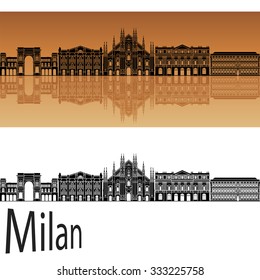 Milan skyline in orange background in editable vector file