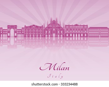 Milan skyline in purple radiant orchid in editable vector file