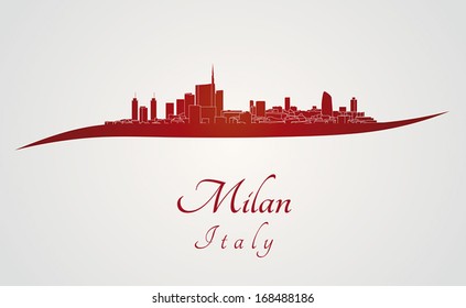 Milan skyline in red and gray background in editable vector file