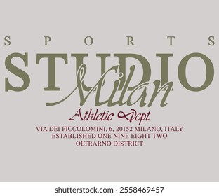 Milan Sports Studio Athletic Department slogan print with grunge effect for graphic tee t-shirt or sweatshirt.