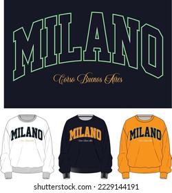 milano buenos aires college varsity lettering graphic apparel placement print font typography