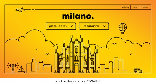Milano Modern Web Banner Design with Vector Linear Skyline