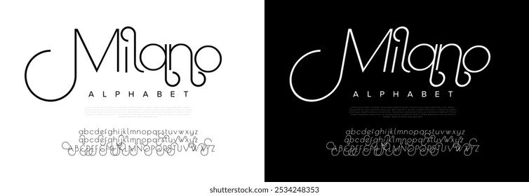 Milano typography beauty fashion elegant minimalist serif italic fonts decorative wedding vintage retro logos. Minimal luxury font alphabet logo. Vector illustration