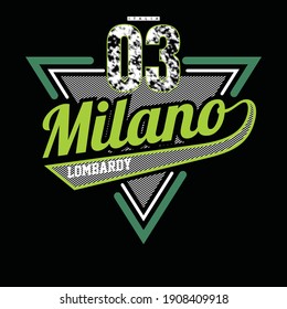 Milano.Vintage and typography design in vector illustration.Clothing,t-shirt,apparel and other uses.Eps10