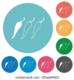 Mild chili pepper level flat white icons on round color backgrounds