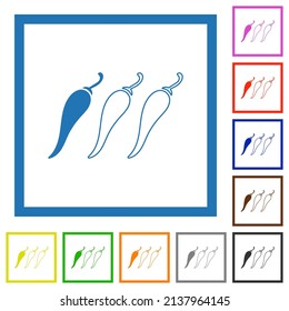 Mild chili pepper level flat color icons in square frames on white background