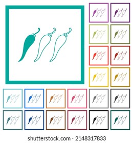 Mild chili pepper level flat color icons with quadrant frames on white background