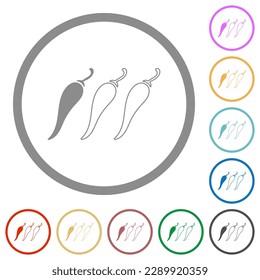 Mild chili pepper level flat color icons in round outlines on white background