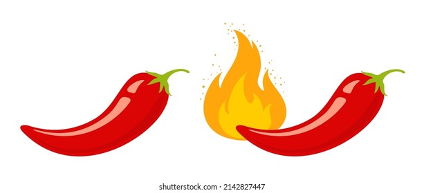 Mild and hot chilli pepper. Vector emblems jalapeno or chilli peppers. Chili pepper for Thai or Mexican food.