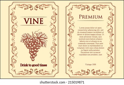 mild pink vine label with grapes vector illustration 
