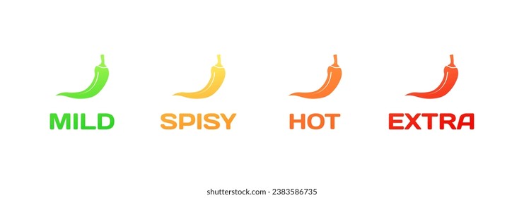 Mild, spicy, hot, extra icons. Flat, color, pepper icons, mild, spicy, hot, extra pepper. Vector icons