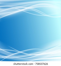 Mild white smoke swoosh wave lines over blue background. Vector illustration