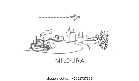 Mildura Line Art com Ícone de Viagem da Austrália.