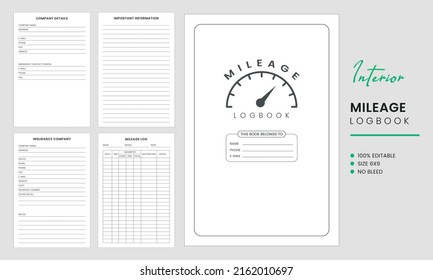 Mileage Log Book Interior Template Design