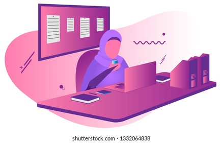 Milenial Hijabi Working Desk